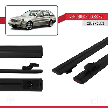 Compatible avec Mercedes Classe E 3 (S211) 2004-2009 BASIC Model Barres de Toit Railing Porte-Bagages de Voiture Noir Aluminium 2 Barres