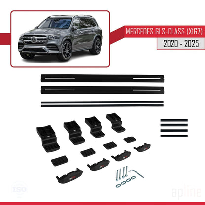 Compatible avec Mercedes Classe GLS (X167) 2020-2025 BASIC Model Barres de Toit Railing Porte-Bagages de Voiture Noir Aluminium 2 Barres