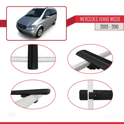 Compatible with Mercedes Viano 2 (W639) Pre-Facelift 2003-2010 BASIC Model Car Roof Rack Cross Bar Black Aluminium 4 Bars
