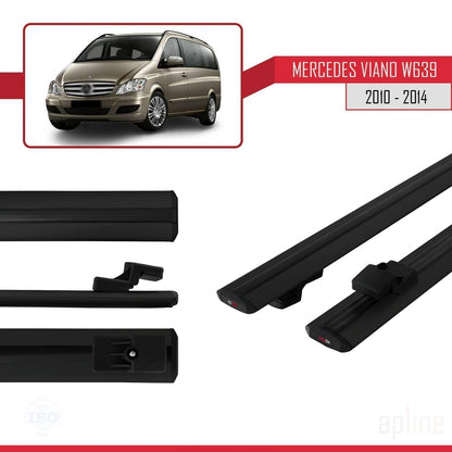 Compatible with Mercedes Viano 2 (W639) Post-Facelift 2010-2014 BASIC Model Car Roof Rack Cross Bar Black Aluminium 2 Bars