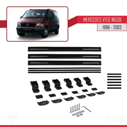 Compatible with Mercedes Vito (W638) 1996-2003 BASIC Model Car Roof Rack Cross Bar Black Aluminium 3 Bars