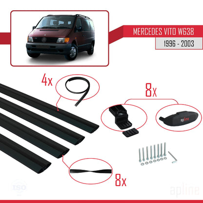 Compatible with Mercedes Vito (W638) 1996-2003 BASIC Model Car Roof Rack Cross Bar Black Aluminium 4 Bars