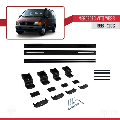 Compatible with Mercedes Vito (W638) 1996-2003 BASIC Model Car Roof Rack Cross Bar Black Aluminium 2 Bars