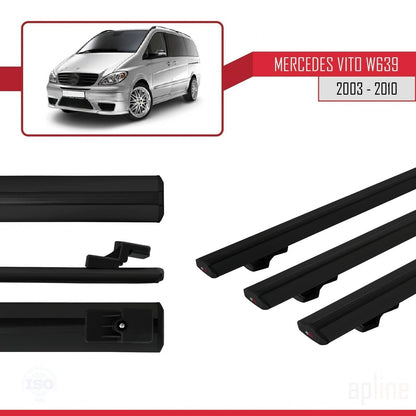 Compatible with Mercedes Vito 2 (W639) Pre-Facelift 2003-2010 BASIC Model Car Roof Rack Cross Bar Black Aluminium 3 Bars