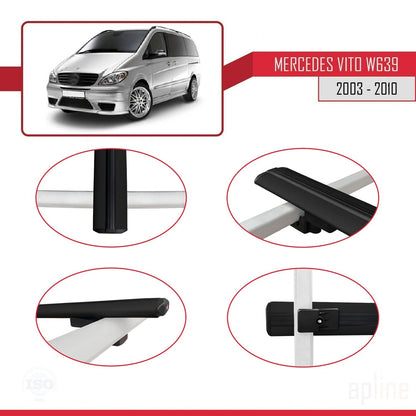 Compatible with Mercedes Vito 2 (W639) Pre-Facelift 2003-2010 BASIC Model Car Roof Rack Cross Bar Black Aluminium 3 Bars