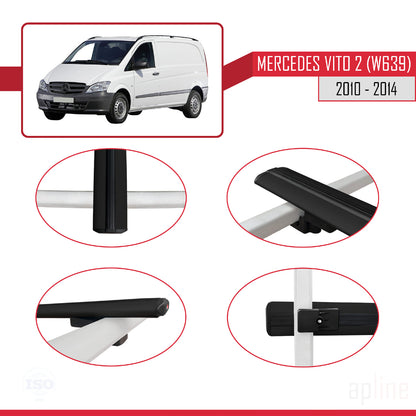Compatible with Mercedes Vito 2 (W639) Post-Facelift 2010-2014 BASIC Model Car Roof Rack Cross Bar Black Aluminium 4 Bars