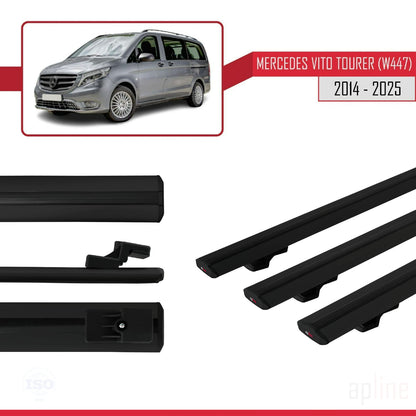 Compatible with Mercedes Vito Tourer (W447) 2014-2025 BASIC Model Car Roof Rack Cross Bar Black Aluminium 3 Bars