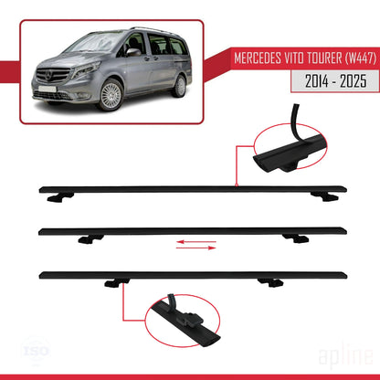 Compatible with Mercedes Vito Tourer (W447) 2014-2025 BASIC Model Car Roof Rack Cross Bar Black Aluminium 2 Bars