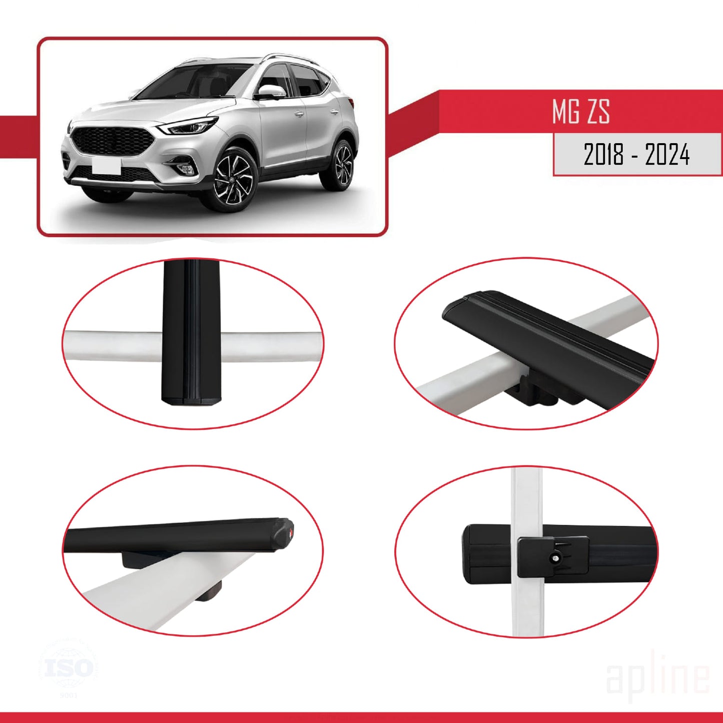 Compatible with MG ZS 2018-2024 BASIC Model Car Roof Rack Cross Bar Black Aluminium 2 Bars
