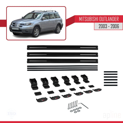 Compatible with Mitsubishi Outlander 2003-2006 BASIC Model Car Roof Rack Cross Bar Black Aluminium 3 Bars