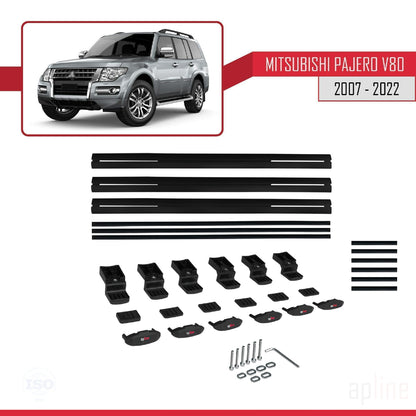 Compatible with Mitsubishi Pajero (V80) 2007-2022 BASIC Model Car Roof Rack Cross Bar Black Aluminium 3 Bars