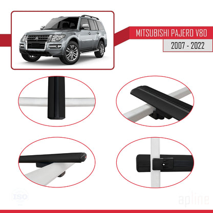 Compatible with Mitsubishi Pajero (V80) 2007-2022 BASIC Model Car Roof Rack Cross Bar Black Aluminium 3 Bars