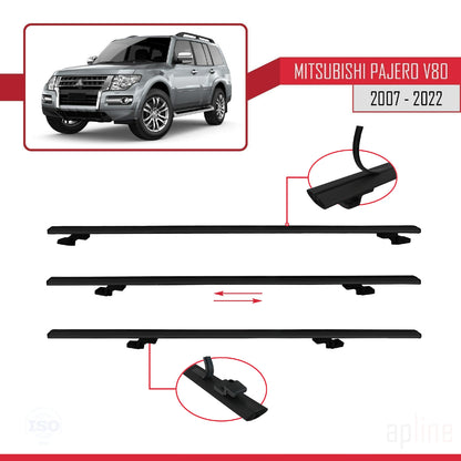 Compatible with Mitsubishi Pajero (V80) 2007-2022 BASIC Model Car Roof Rack Cross Bar Black Aluminium 3 Bars