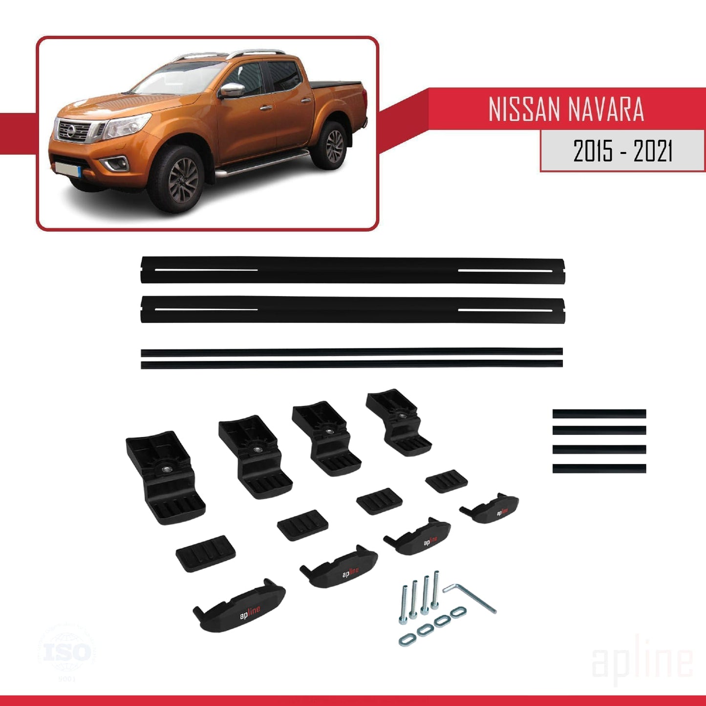 Compatible avec Nissan Navara 4 (D23) 2015-2021 BASIC Model Barres de Toit Railing Porte-Bagages de Voiture Noir Aluminium 2 Barres