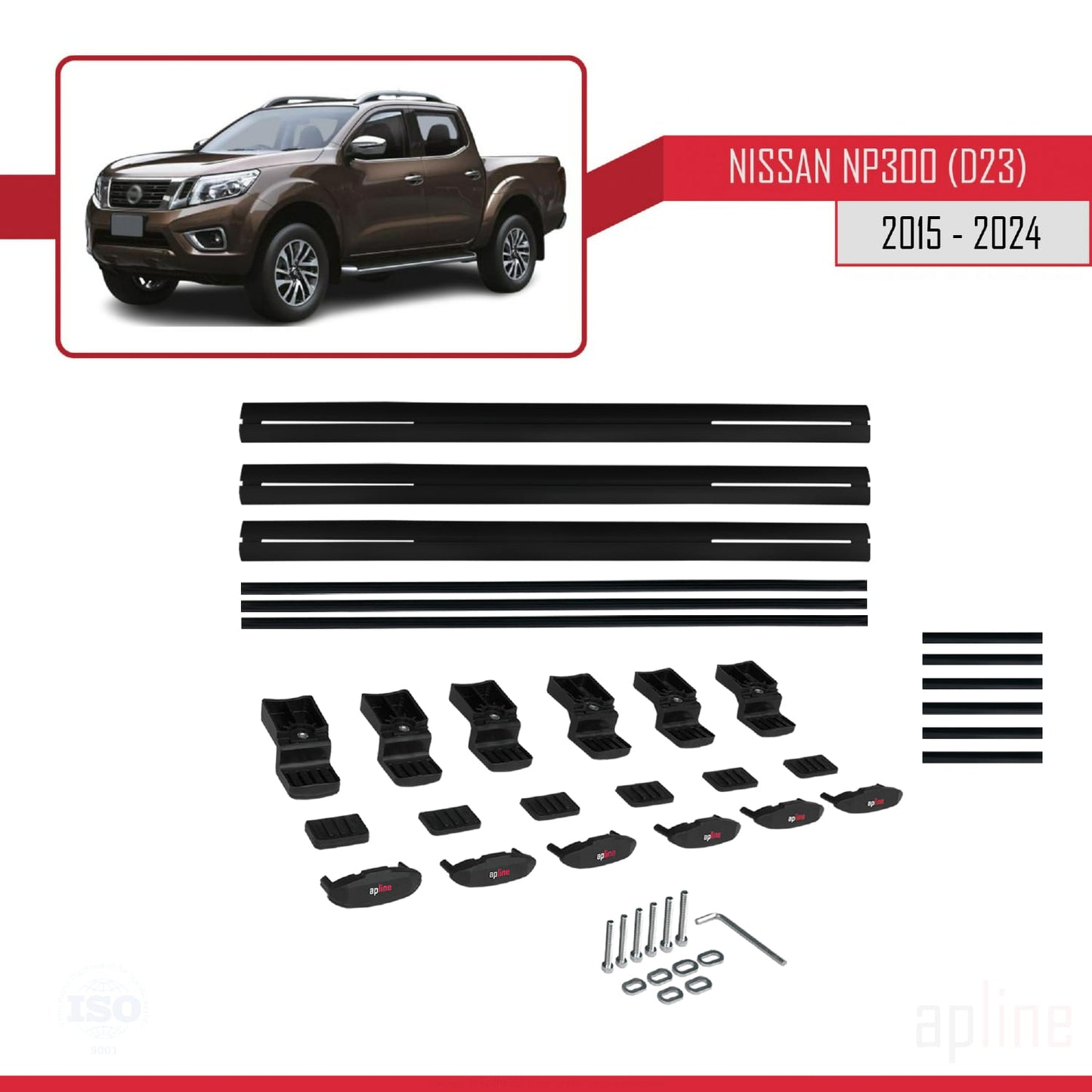 Compatible with Nissan NP300 (D23) 2015-2021 BASIC Model Car Roof Rack Cross Bar Black Aluminium 3 Bars