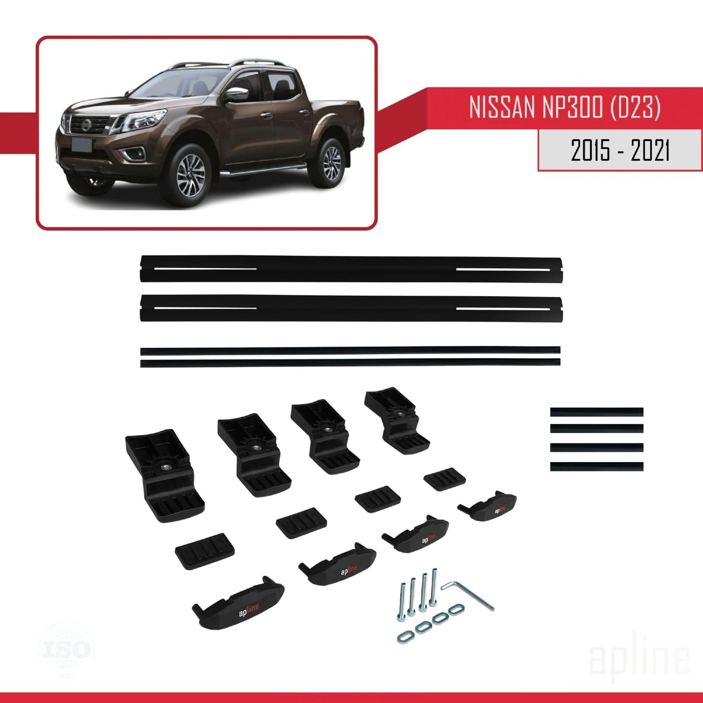Compatible with Nissan NP300 (D23) 2015-2021 BASIC Model Car Roof Rack Cross Bar Black Aluminium 2 Bars