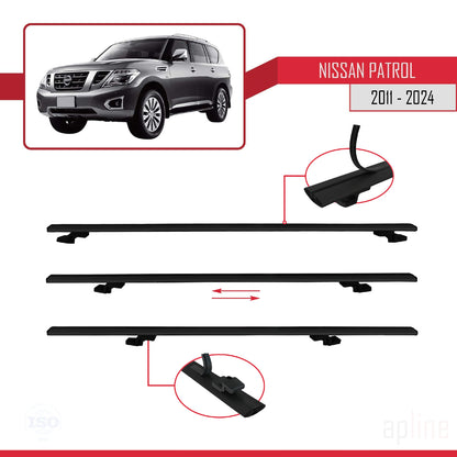 Compatible avec Nissan Patrol 6 (Y62) 2011-2024 BASIC Model Barres de Toit Railing Porte-Bagages de Voiture Noir Aluminium 3 Barres