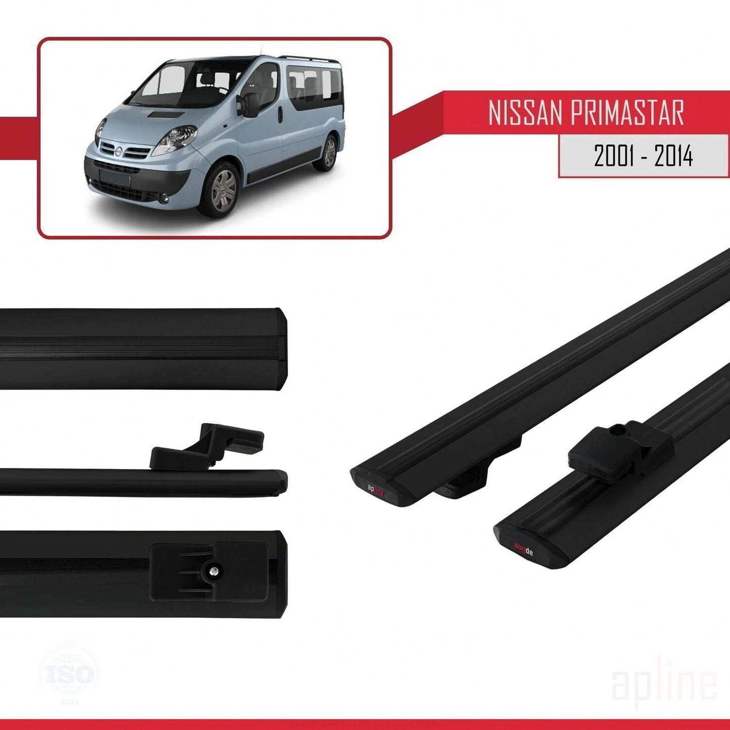 Compatible avec Nissan Primastar 2001-2014 BASIC Model Barres de Toit Railing Porte-Bagages de Voiture Noir Aluminium 2 Barres