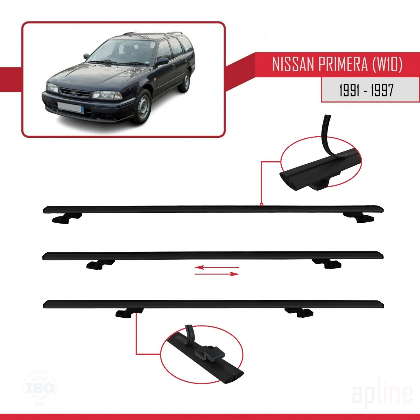 Compatible avec Nissan Primera (W10) Traveller 1991-1997 BASIC Model Barres de Toit Railing Porte-Bagages de Voiture Noir Aluminium 3 Barres