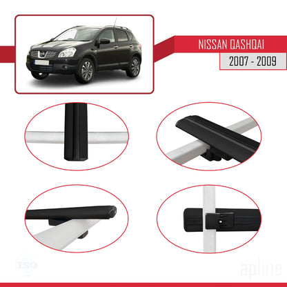 Compatible avec Nissan Qashqai (J10) Pre-Facelift 2007-2009 BASIC Model Barres de Toit Railing Porte-Bagages de Voiture Noir Aluminium 2 Barres