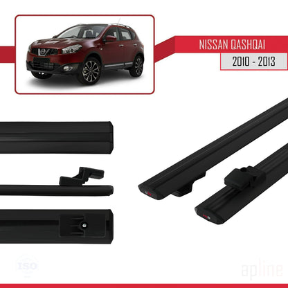 Compatible avec Nissan Qashqai (J10) Post-Facelift 2010-2013 BASIC Model Barres de Toit Railing Porte-Bagages de Voiture Noir Aluminium 2 Barres