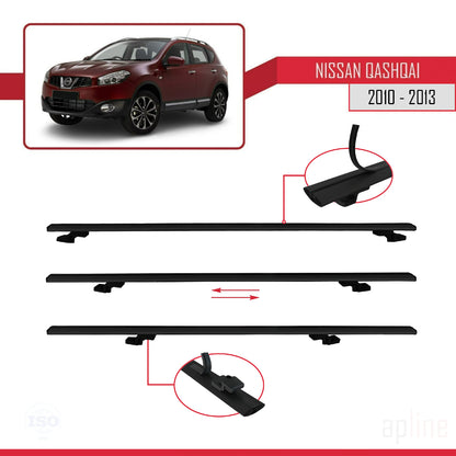 Compatible avec Nissan Qashqai (J10) Post-Facelift 2010-2013 BASIC Model Barres de Toit Railing Porte-Bagages de Voiture Noir Aluminium 2 Barres