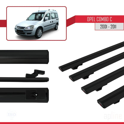 Compatible avec Opel Combo C 2001-2011 BASIC Model Barres de Toit Railing Porte-Bagages de Voiture Noir Aluminium 4 Barres