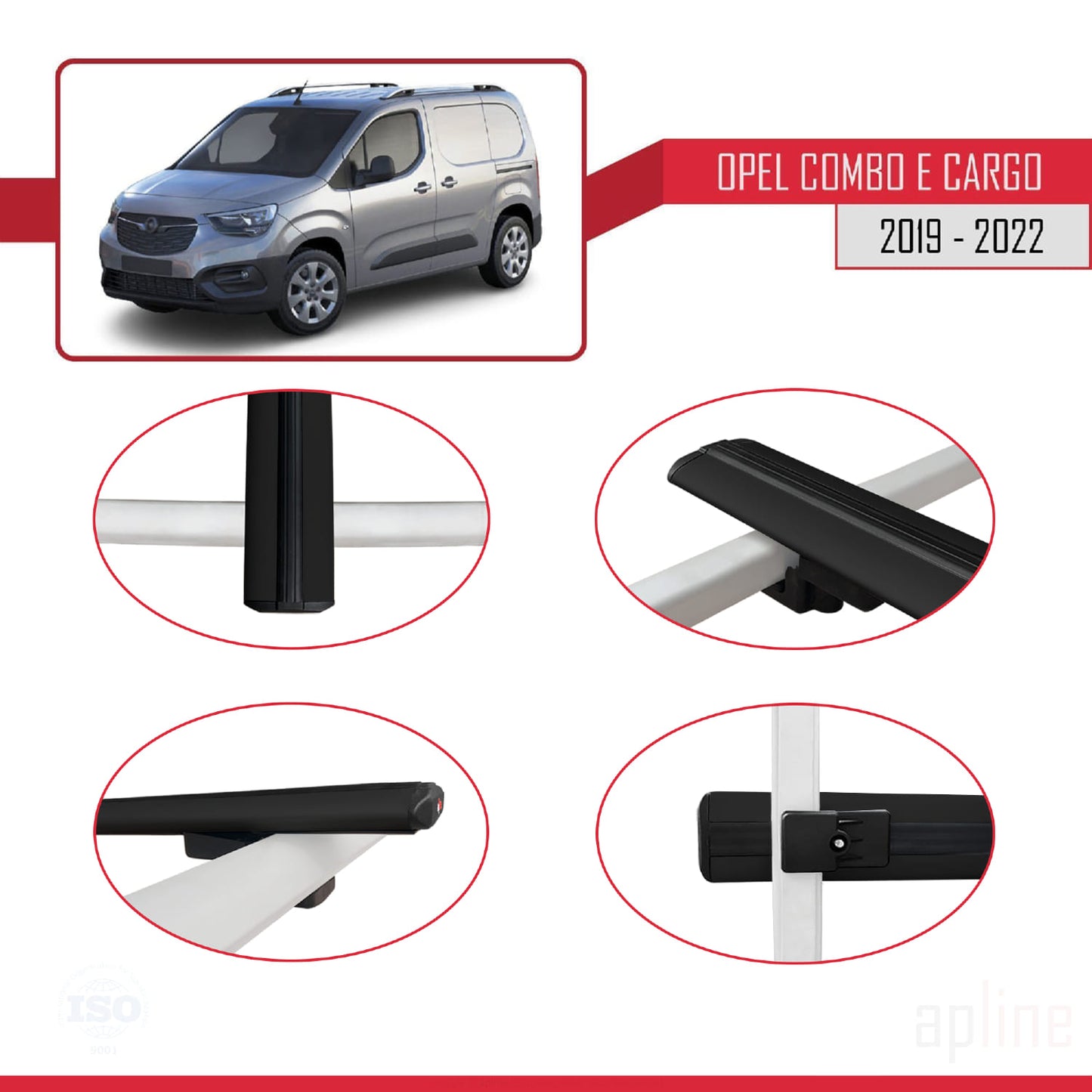 Compatible avec Opel Combo E Cargo 2019-2022 BASIC Model Barres de Toit Railing Porte-Bagages de Voiture Noir Aluminium 2 Barres