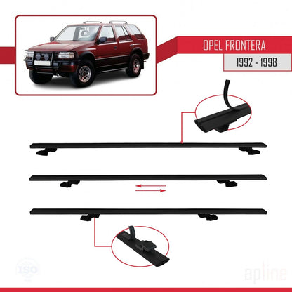 Compatible avec Opel Frontera 1992-1998 BASIC Model Barres de Toit Railing Porte-Bagages de Voiture Noir Aluminium 3 Barres