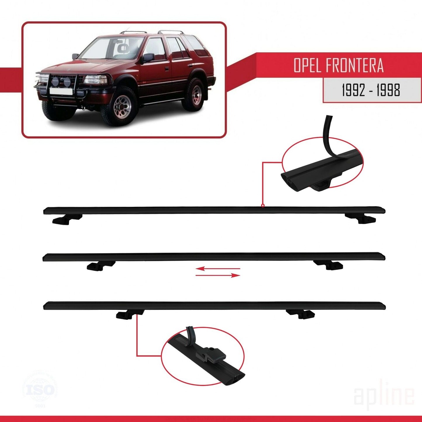 Compatible avec Opel Frontera 1992-1998 BASIC Model Barres de Toit Railing Porte-Bagages de Voiture Noir Aluminium 2 Barres