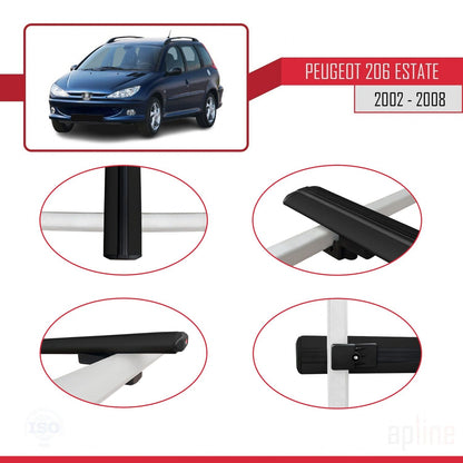 Compatible avec Peugeot 206 Break 2002-2008 BASIC Model Barres de Toit Railing Porte-Bagages de Voiture Noir Aluminium 3 Barres
