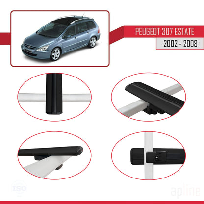 Compatible avec Peugeot 307 Break 2002-2008 BASIC Model Barres de Toit Railing Porte-Bagages de Voiture Noir Aluminium 3 Barres