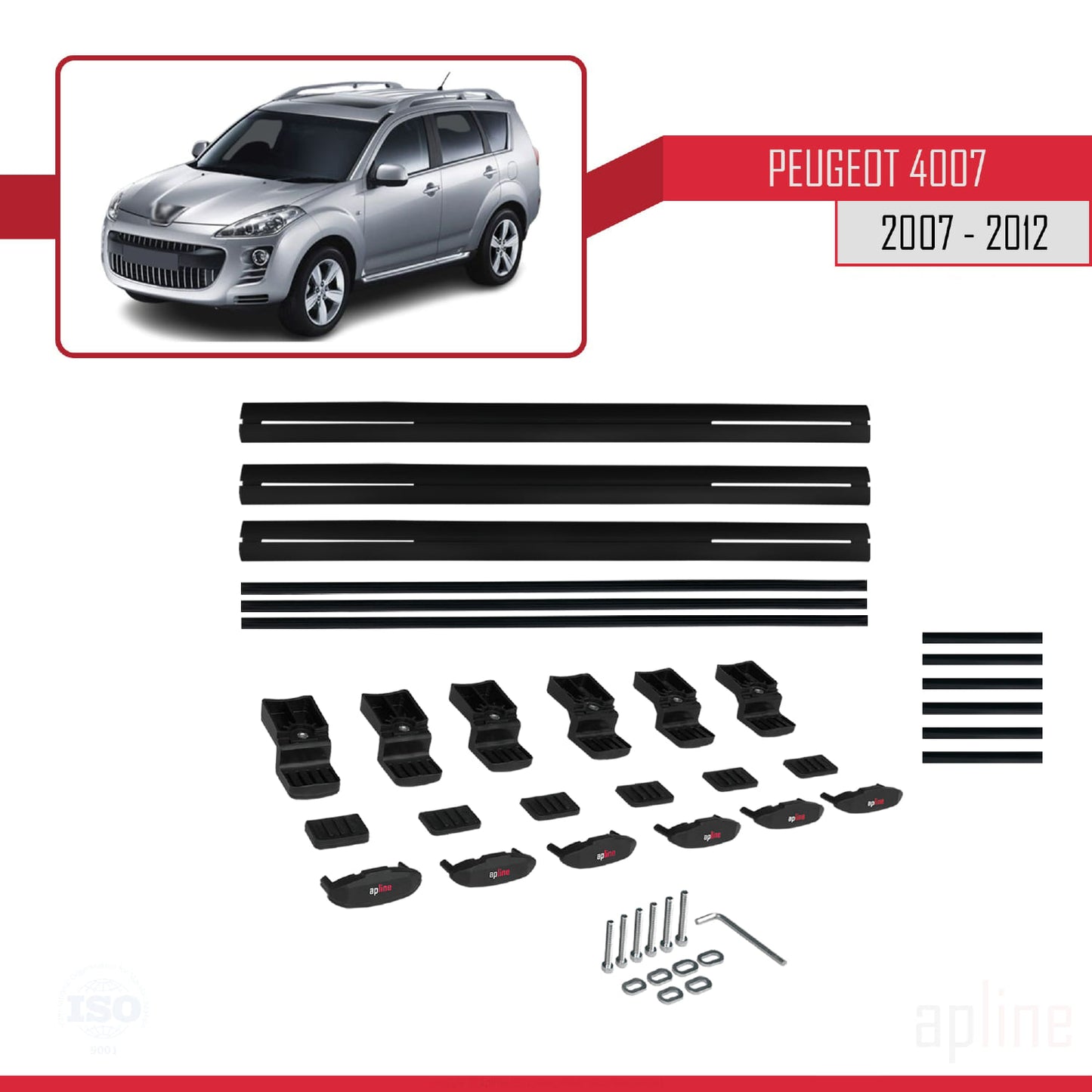 Compatible avec Peugeot 4007 2007-2012 BASIC Model Barres de Toit Railing Porte-Bagages de Voiture Noir Aluminium 3 Barres