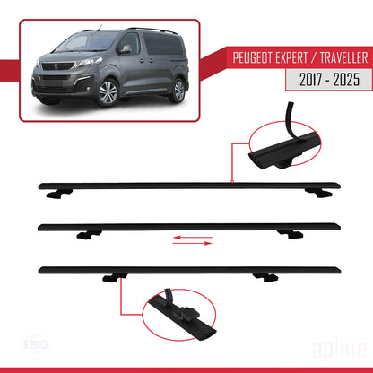 Compatible with Peugeot Expert 3 Traveller 2017-2025 BASIC Model Car Roof Rack Cross Bar Black Aluminium 4 Bars