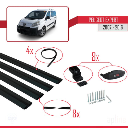 Compatible avec Peugeot Expert 2 2007-2016 BASIC Model Barres de Toit Railing Porte-Bagages de Voiture Noir Aluminium 4 Barres