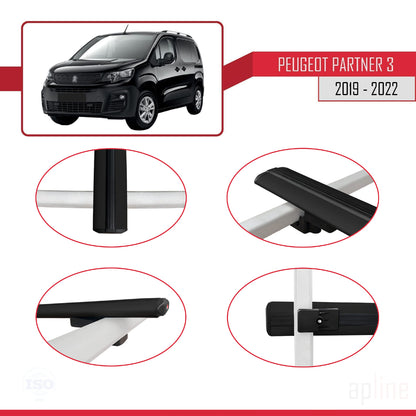 Compatible avec Peugeot Partner 3 2019-2022 BASIC Model Barres de Toit Railing Porte-Bagages de Voiture Noir Aluminium 4 Barres