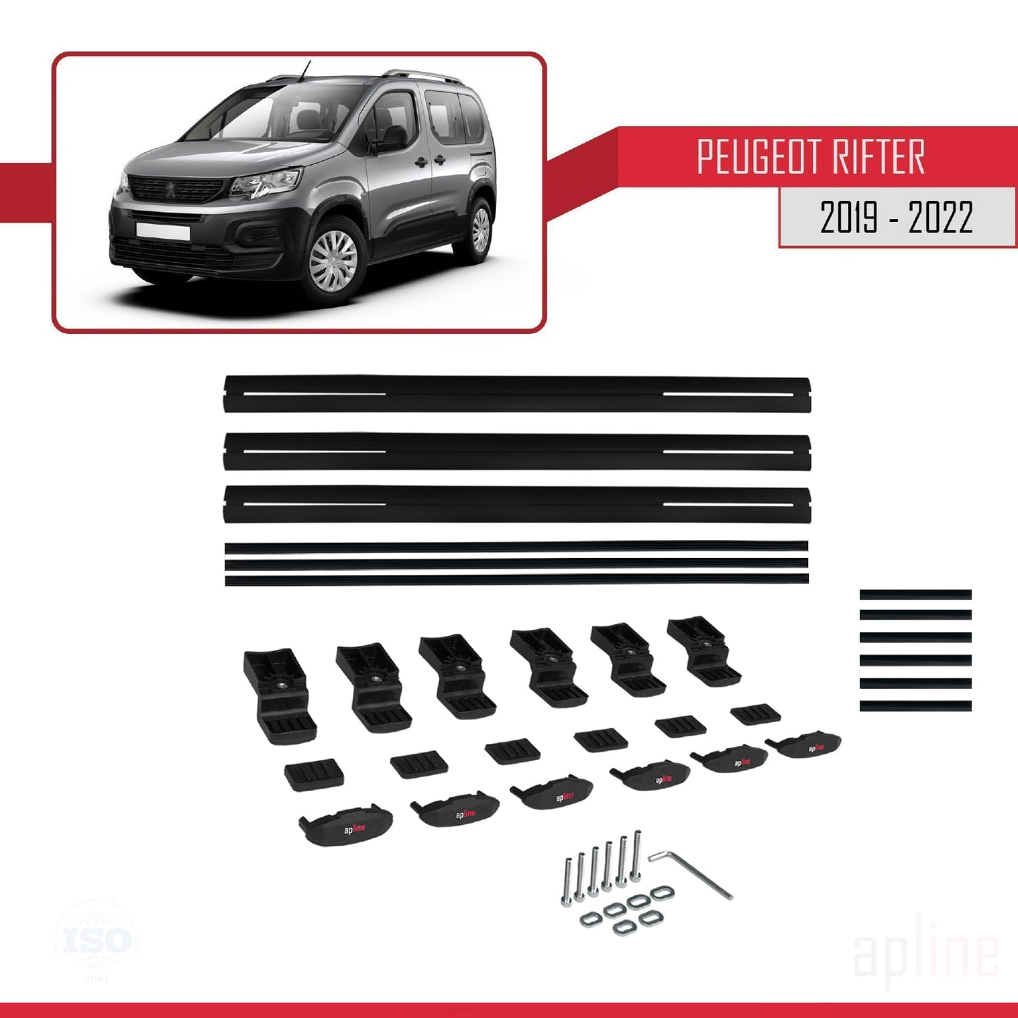 Compatible with Peugeot Rifter 2019-2022 BASIC Model Car Roof Rack Cross Bar Black Aluminium 3 Bars
