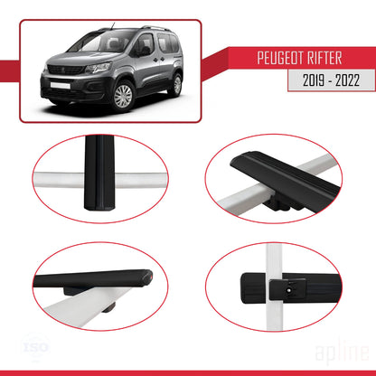 Compatible with Peugeot Rifter 2019-2022 BASIC Model Car Roof Rack Cross Bar Black Aluminium 3 Bars
