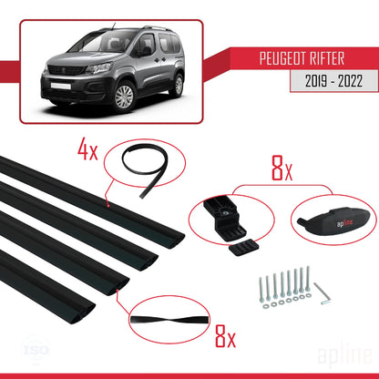 Compatible with Peugeot Rifter 2019-2022 BASIC Model Car Roof Rack Cross Bar Black Aluminium 4 Bars
