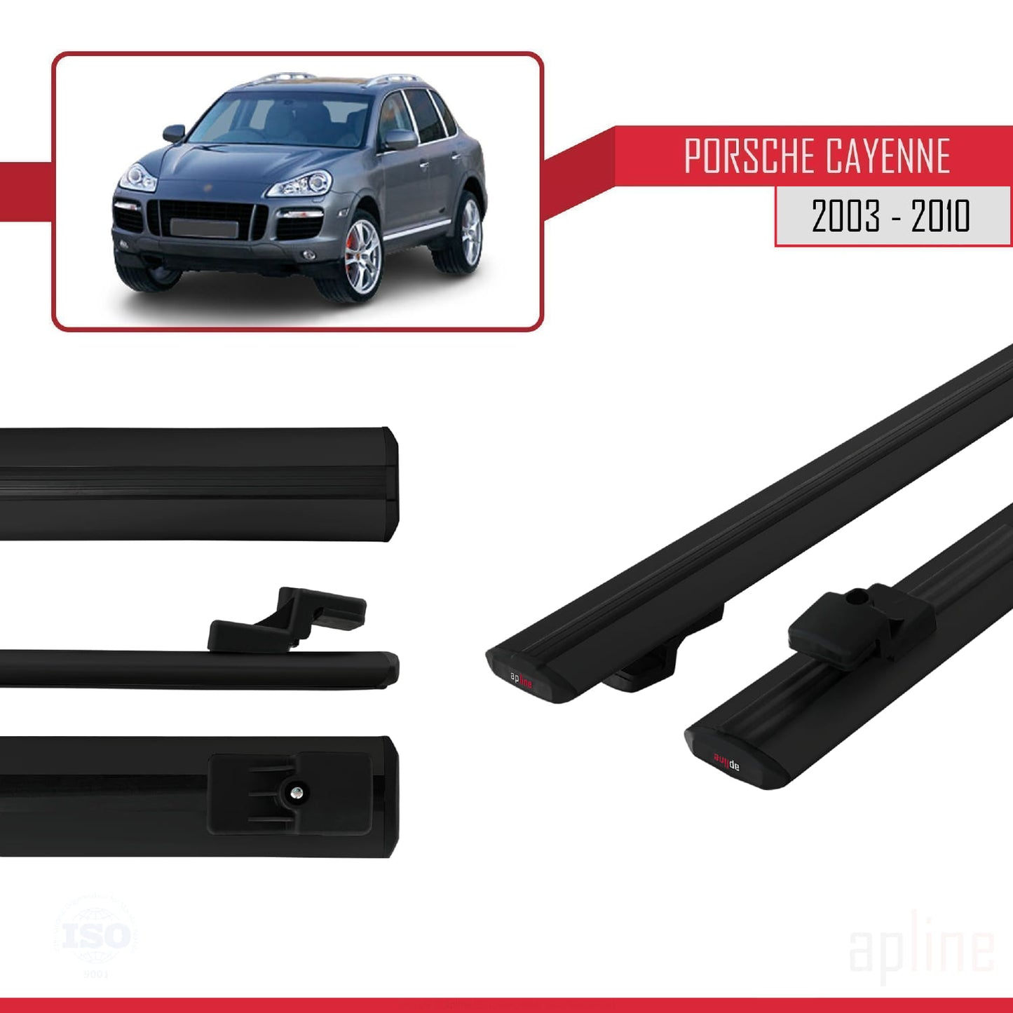 Compatible with Porsche Cayenne (9PA) 2003-2010 BASIC Model Car Roof Rack Cross Bar Black Aluminium 2 Bars