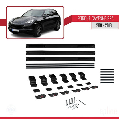 Compatible with Porsche Cayenne 2 (92A) 2011-2018 BASIC Model Car Roof Rack Cross Bar Black Aluminium 3 Bars