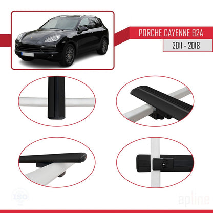 Compatible with Porsche Cayenne 2 (92A) 2011-2018 BASIC Model Car Roof Rack Cross Bar Black Aluminium 3 Bars