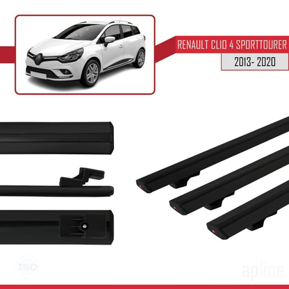 Compatible avec Renault Clio 4 ST 2013-2020 BASIC Model Barres de Toit Railing Porte-Bagages de Voiture Noir Aluminium 3 Barres