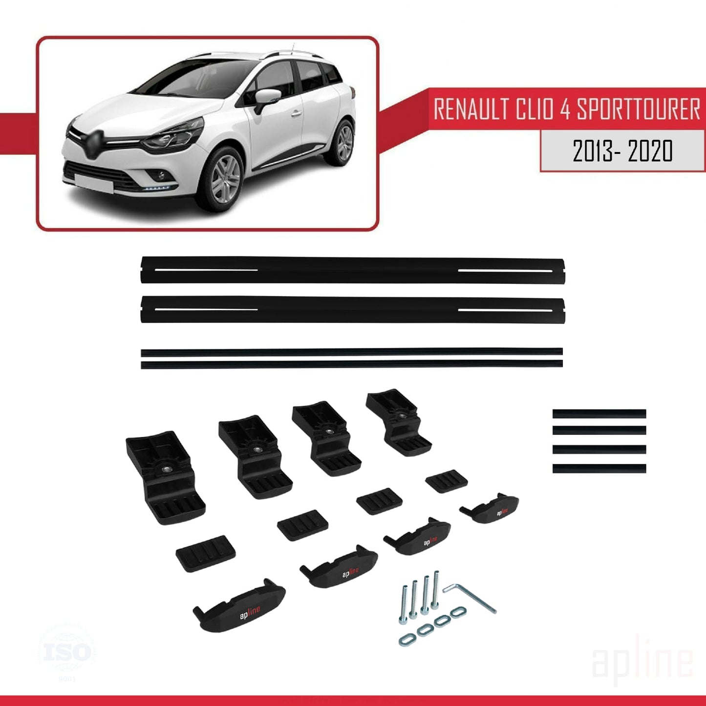 Compatible avec Renault Clio 4 ST 2013-2020 BASIC Model Barres de Toit Railing Porte-Bagages de Voiture Noir Aluminium 2 Barres