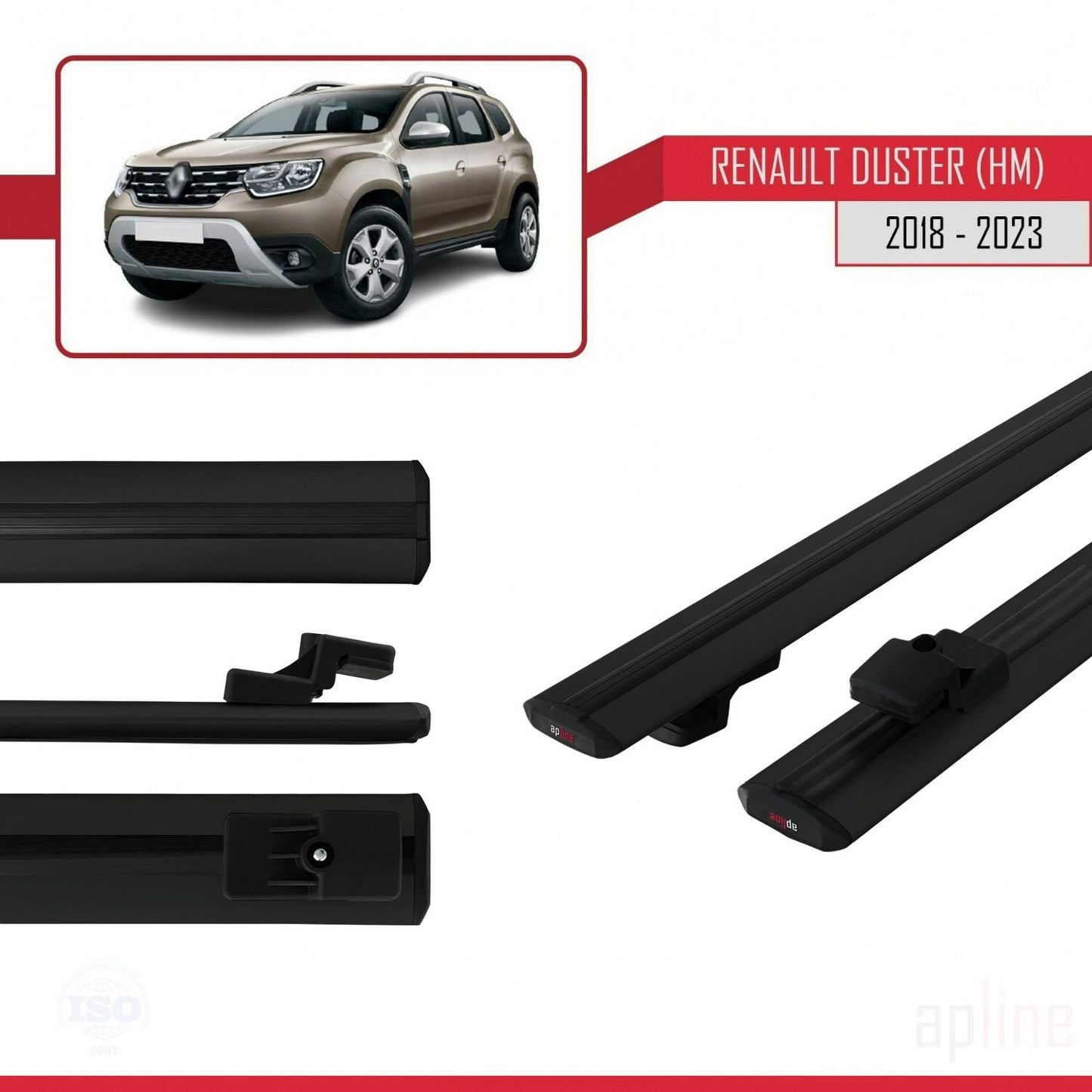 Compatible with Renault Duster 2 (HM) 2018-2024 BASIC Model Car Roof Rack Cross Bar Black Aluminium 2 Bars