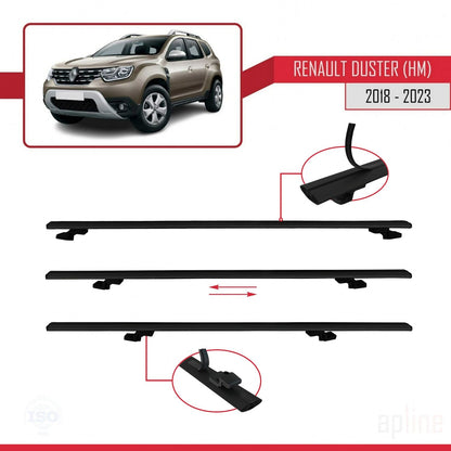 Compatible with Renault Duster 2 (HM) 2018-2024 BASIC Model Car Roof Rack Cross Bar Black Aluminium 2 Bars