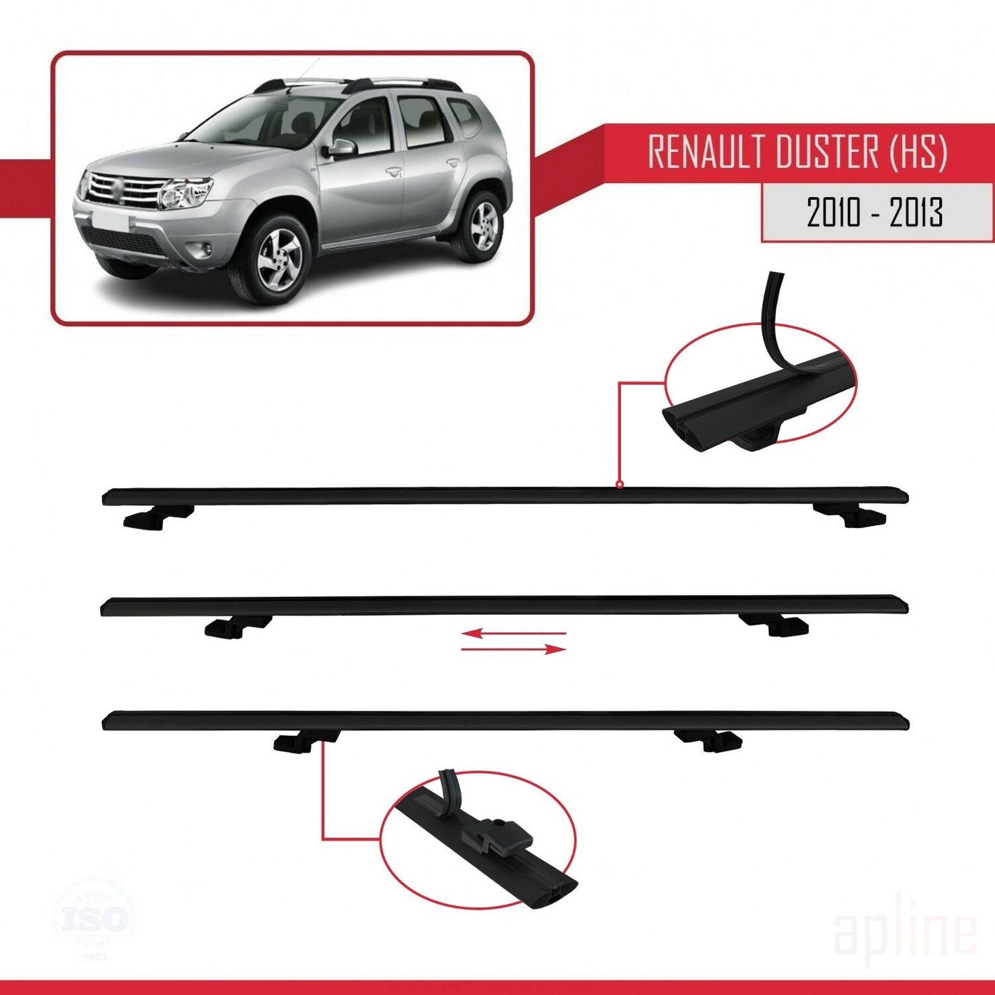 Compatible avec Renault Duster (HS) Pre-Facelift 2010-2013 BASIC Model Barres de Toit Railing Porte-Bagages de Voiture Noir Aluminium 3 Barres