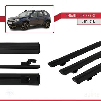 Compatible with Renault Duster (HS) Post-Facelift 2014-2017 BASIC Model Car Roof Rack Cross Bar Black Aluminium 3 Bars