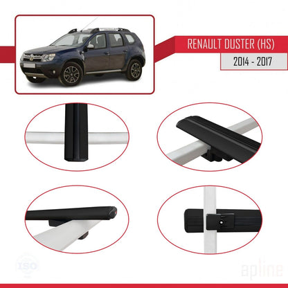 Compatible with Renault Duster (HS) Post-Facelift 2014-2017 BASIC Model Car Roof Rack Cross Bar Black Aluminium 2 Bars