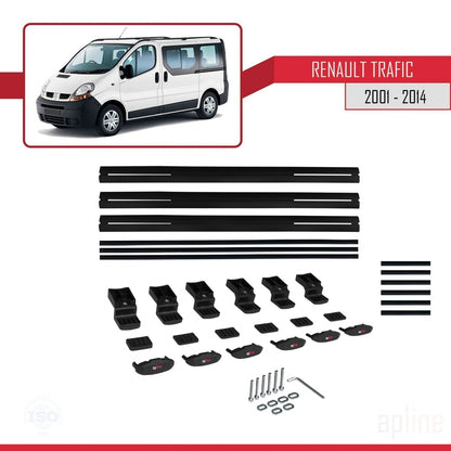 Compatible avec Renault Trafic 2 (X83) 2001-2014 BASIC Model Barres de Toit Railing Porte-Bagages de Voiture Noir Aluminium 3 Barres